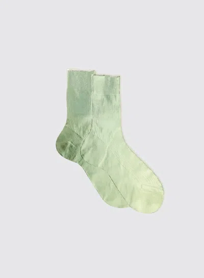 Maria La Rosa Women's One Ribbed Laminated Metallic Socks In Verdino In Green
