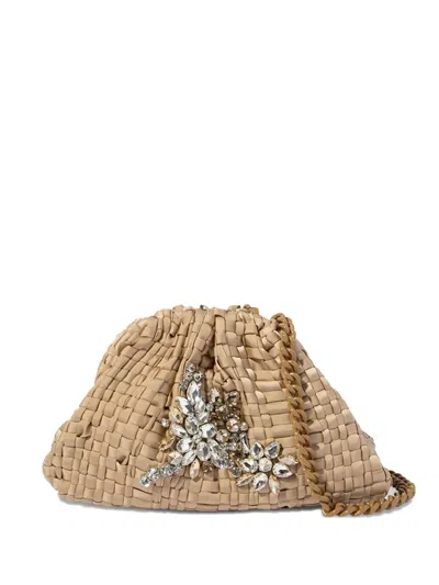 Maria La Rosa Woven-texture Crystal-embellished Clutch Bag In Neutral