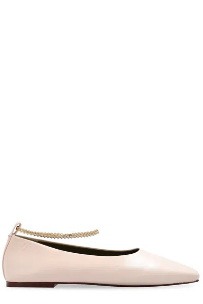 Maria Luca Augusta Ankle-chain Leather Ballerina Flats In Nude