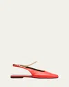 Maria Luca Augusta Leather Ankle-chain Ballerina Flats In Bright Red