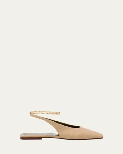 Maria Luca Augusta Linen Ankle-chain Ballerina Flats In Natural
