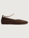 Maria Luca Augusta Faux Fur Ankle-chain Ballerina Flats In Chocolate