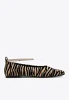 Maria Luca Augusta Zebra Ankle-chain Ballerina Flats In Beige