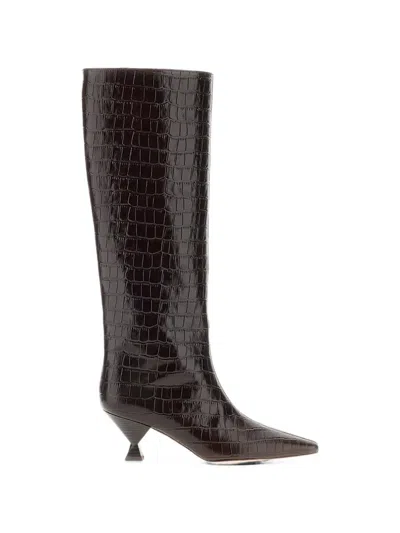 Maria Luca Croc-effect Leather Boots In Burgundy