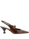 Maria Luca Natalia Croc-embossed Leather Mary Jane Slingback Pumps In Brown