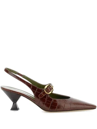 Maria Luca Crocodile-effect Slingback Pumps In Brown