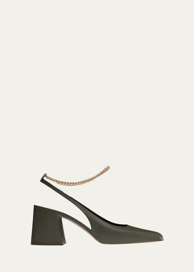 Maria Luca Ilaria Leather Chain Slingback Pumps In Khaki