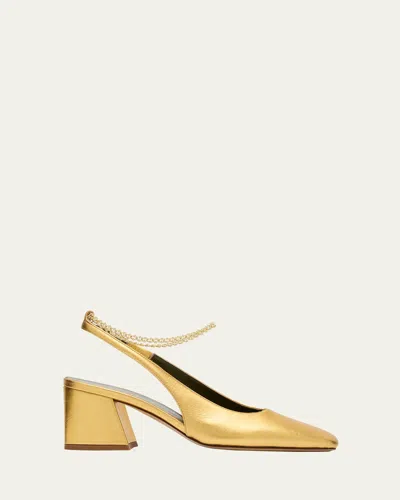 Maria Luca Ilaria Metallic Chain Slingback Pumps In Gold