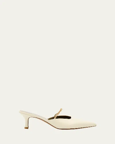 Maria Luca Leather Chain Kitten Mule Pumps In Natural