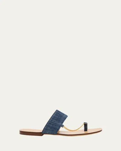 Maria Luca Melide Capri Denim Chain Slide Sandals In Blue