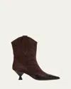 Maria Luca Nila Croco Suede Western Ankle Boots