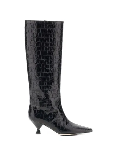 Maria Luca Noa Croc-effect Knee-high Boots In Black