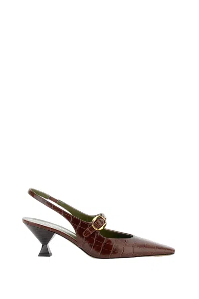 Maria Luca Pointed-toe Slingback Heels With Textured Crocodile Pattern And Unique Heel In Black