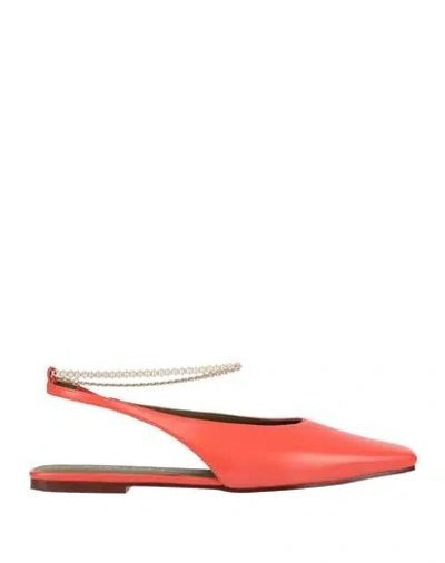 Maria Luca Woman Ballet Flats Tomato Red Size 8 Leather In Pink
