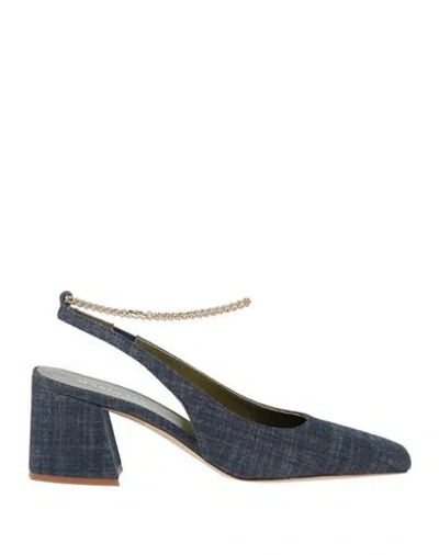 Maria Luca Woman Pumps Navy Size 10 Textile Fibers In Blue
