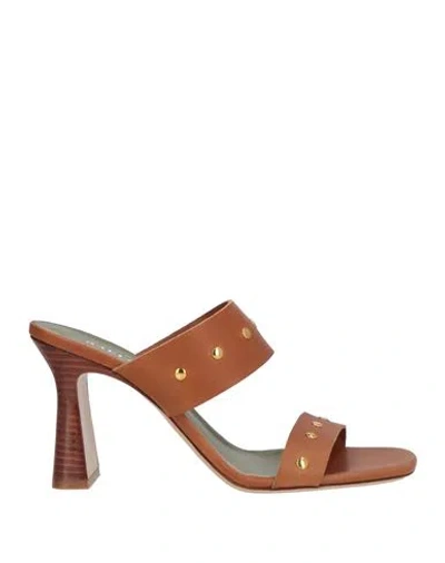 Maria Luca Woman Sandals Tan Size 9 Leather, Synthetic Material In Brown