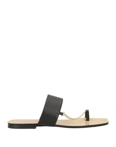 Maria Luca Woman Thong Sandal Black Size 8 Leather