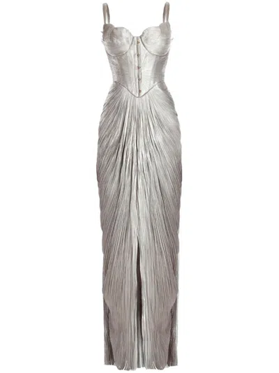 Maria Lucia Hohan Noemie Corset Slit Gown In Silver