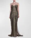 Maria Lucia Hohan Alaya Draped Metallic Silk Gown In Obsidian
