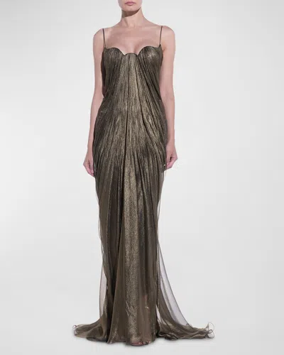Maria Lucia Hohan Alaya Draped Metallic Silk Gown In Gold