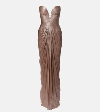 Maria Lucia Hohan Alessandra Draped Lamé Gown In Brown