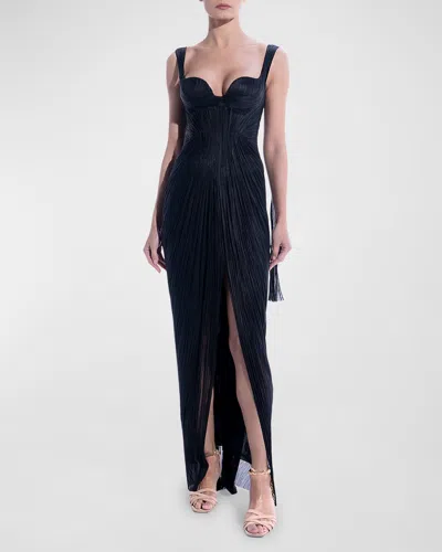 Maria Lucia Hohan Anais Backless Draped Plisse Bustier Gown In Mascara