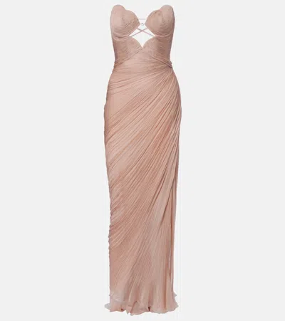 Maria Lucia Hohan Ananda Pleated Silk Muslin Bustier Gown In Pink