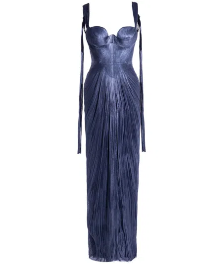 Maria Lucia Hohan Blue Anais Pleated Corset Gown