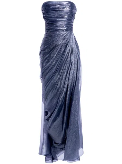 Maria Lucia Hohan Schulterfreies Metallic-abendkleid In Blau