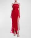 Maria Lucia Hohan Bryony Strapless Draped Silk Chiffon Slit-hem Midi Dress In Salsa