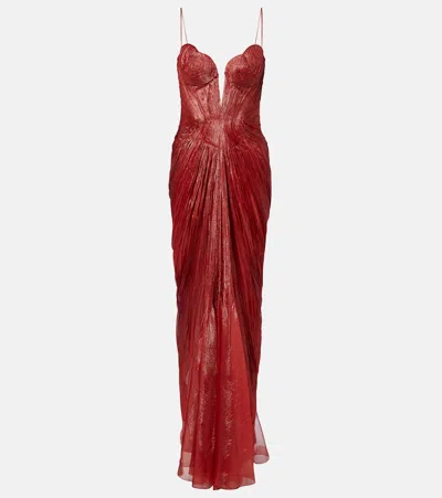 Maria Lucia Hohan Cecilia Draped Silk Muslin Bustier Gown In Orange