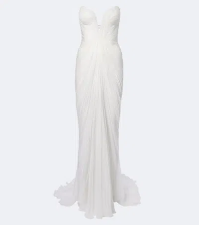 Maria Lucia Hohan Cecilia Draped Silk Muslin Bustier Gown In White