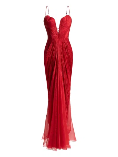 Maria Lucia Hohan Cecilia Plunge-neck Maxi Dress In Red
