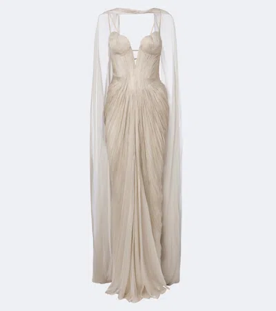 Maria Lucia Hohan Cecilia Silk Bustier Gown And Cape Set In Neutral