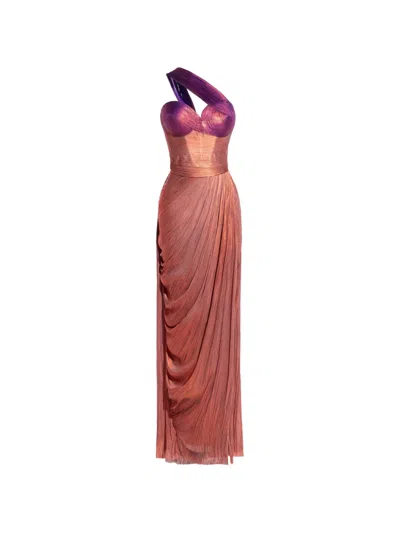 Maria Lucia Hohan Claudine Pleated One-shoulder Gown In Orange