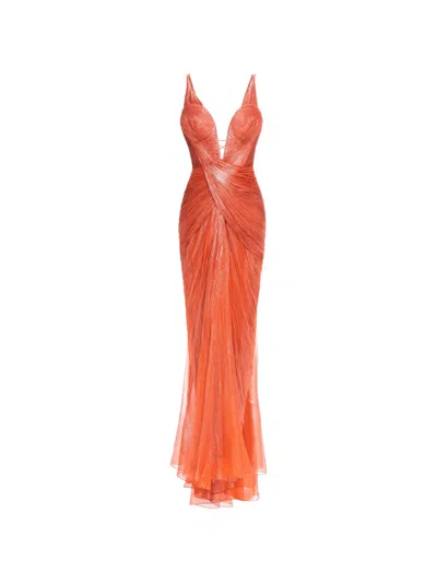 Maria Lucia Hohan Corinna Draped Lace-up Maxi Dress In Orange