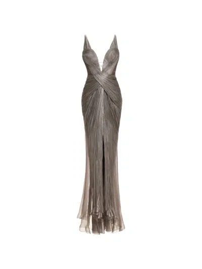 Maria Lucia Hohan Corinna Pleated Silk-blend Maxi Dress In Gray