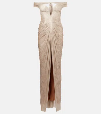 Maria Lucia Hohan Diella Off-shoulder Silk Gown In Beige