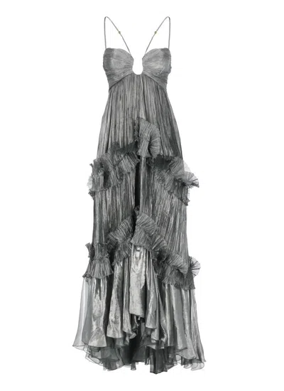 Maria Lucia Hohan Pleated Ruffled Asymmetric Evening Dress In Gray