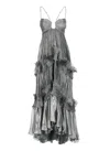 Maria Lucia Hohan Silk Draped Maxi Dress With Ruffle Details In Gray