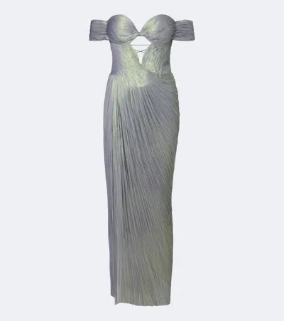 Maria Lucia Hohan Edena Pleated Off-shoulder Silk Bustier Gown In Purple