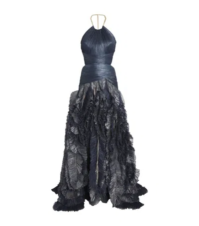 Maria Lucia Hohan Frill-detail Taylor Gown In Navy
