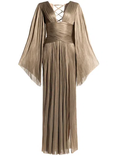 Maria Lucia Hohan Gold-tone Alana Flared-sleeve Gown In Brown