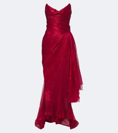Maria Lucia Hohan Heidi Pleated Silk Bustier Gown In Rot