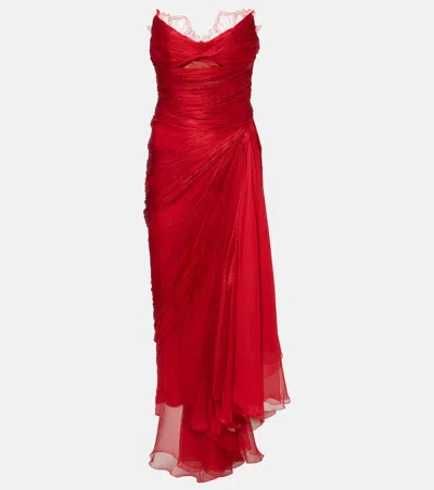 Maria Lucia Hohan Jolie Ruched Silk Bustier Gown In Salsa