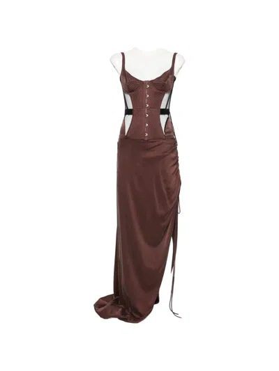 Maria Lucia Hohan Maleena Quilted Corset Maxi Dress In Brown