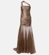 Maria Lucia Hohan Marimar One-shoulder Silk Bustier Gown In Brown