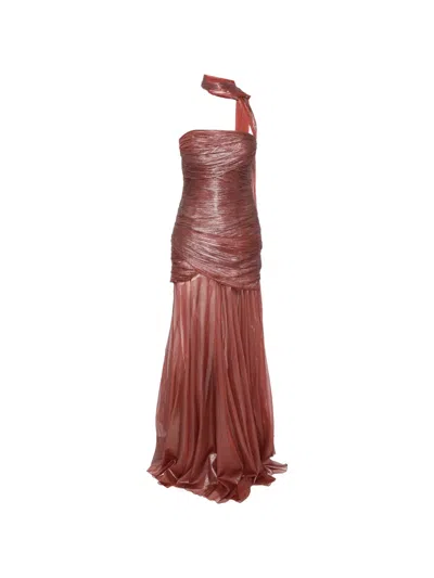 Maria Lucia Hohan Marimar Ruched Metallic-finish Maxi Dress In Brown