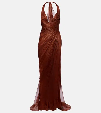 Maria Lucia Hohan Milagros Halterneck Silk Muslin Gown In Brown