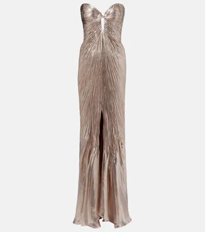Maria Lucia Hohan Mirren Silk-blend Chiffon Bustier Gown In Brown